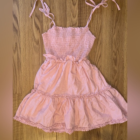 Soft Pink Ruffle Mini Dress XS Shein Smocked Tie Strap Summer Cottagecore Size 2 - Picture 6 of 7